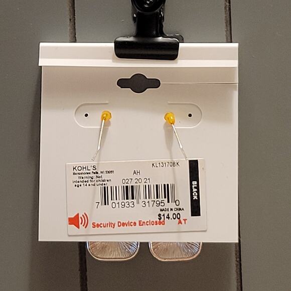 Kohl’s Black Double Square Drop Earrings Color Brand 1.83" Dangle Free Gift Bag - Picture 5 of 6